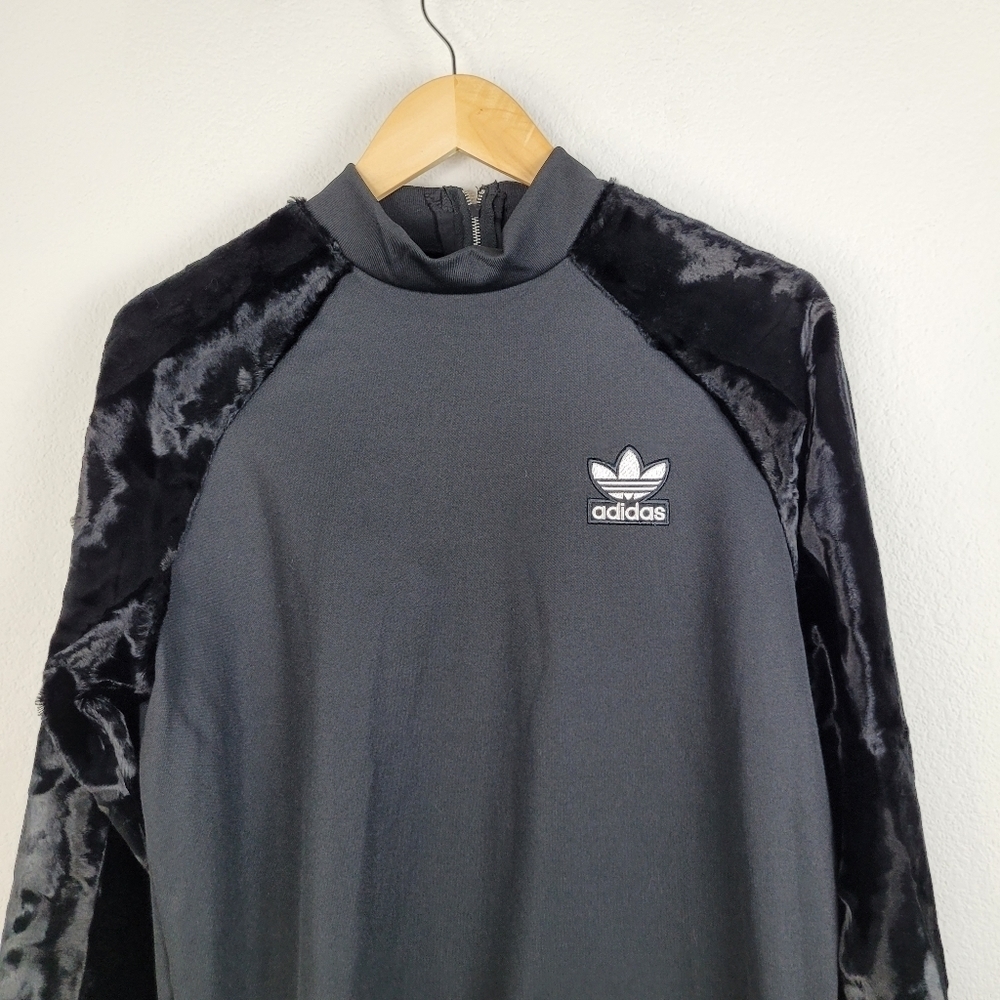 Adidas sweatshirt mock neck dress with velvet sleeves - Picture 3 of 10